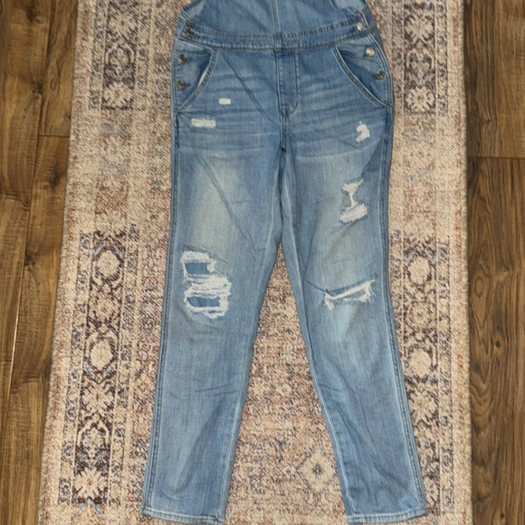 American Eagle Tom Girl Distressed Ripped Blue Womens Overalls Size S - Picture 2 of 6